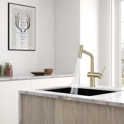 Timeless mitigeur d'évier à levier en acier inoxydable avec douchette extractible, monotrou, or brossé (TMLKF185BG)