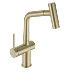 Timeless mitigeur d'évier à levier en acier inoxydable avec douchette extractible, monotrou, or brossé (TMLKF185BG)