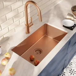 Timeless 68x45x21 cm évier sous plan en inox 304 + mitigeur inox avec douchette extractible, cuivre brossé (TMLKSU-6845BCP-M2)