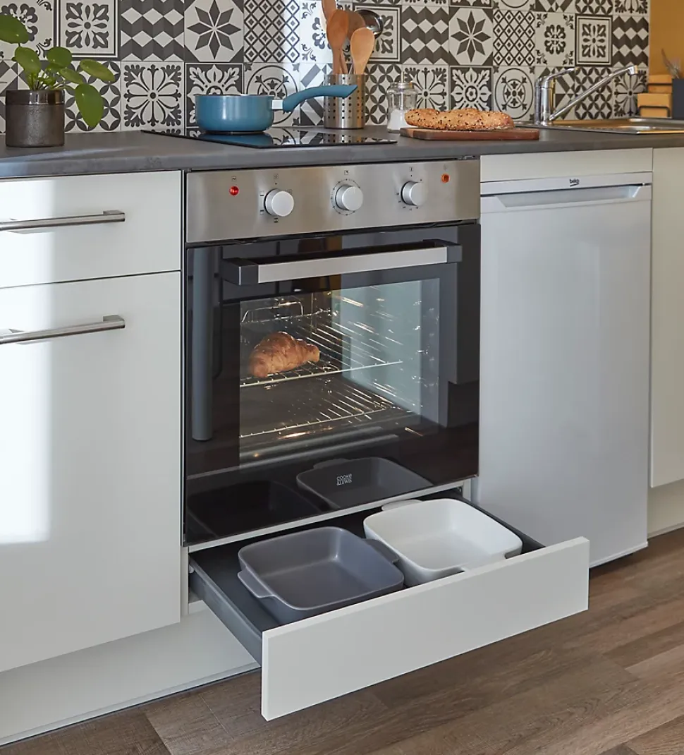 Tiroir bas de four de cuisine GoodHome Sancho Anthracite l. 60 cm