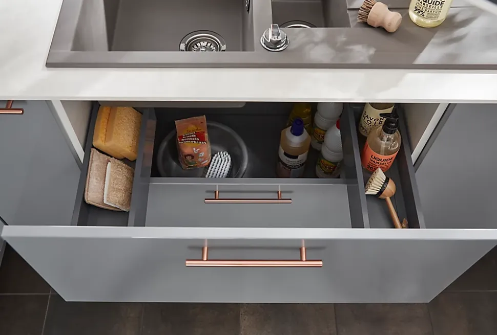 Tiroir de meuble de cuisine sous évier GoodHome Soto Anthracite