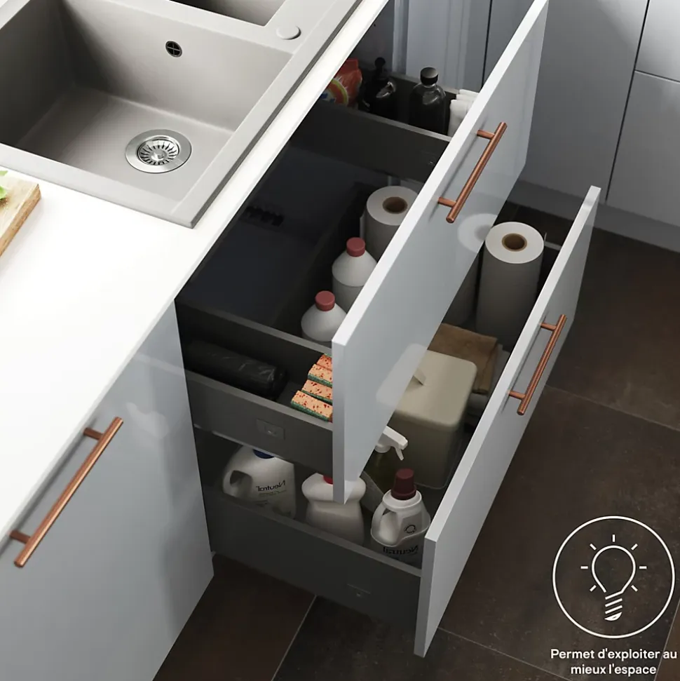 Tiroir de meuble de cuisine sous évier GoodHome Soto Anthracite