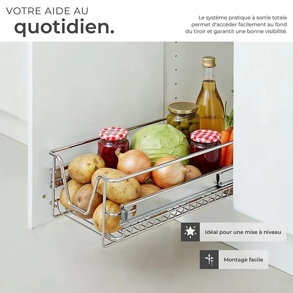 Tiroir de rangement téléscopique gris