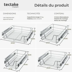 Tiroir de rangement téléscopique gris
