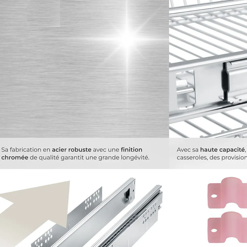 Tiroir de rangement téléscopique gris