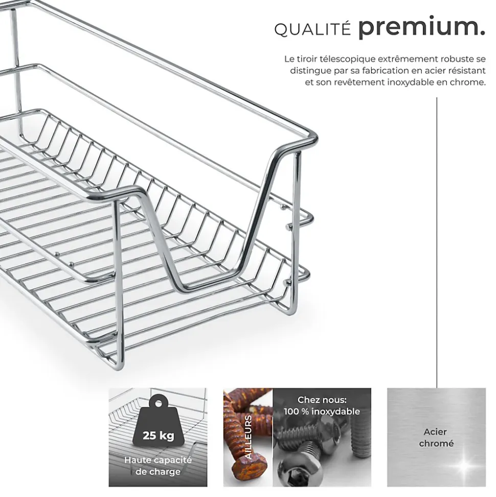 Tiroir de rangement téléscopique gris