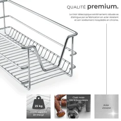 Tiroir de rangement téléscopique gris