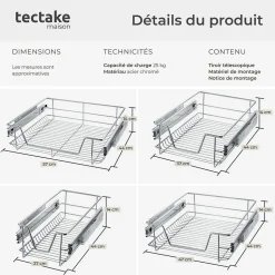 Tiroir de rangement téléscopique gris