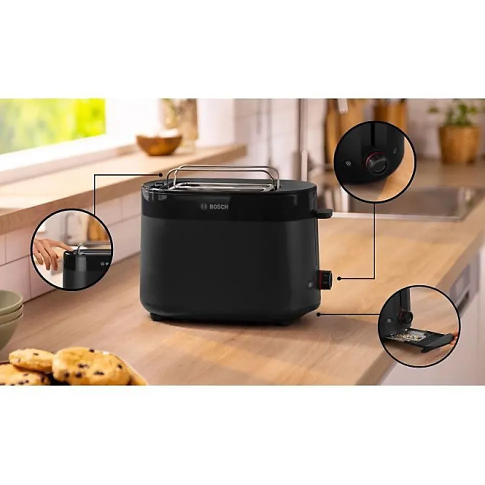 Toaster - BOSCH - TAT2M123 MyMoment - Noir - 2 tranches - centrage automatique du pain - fonctions décongélation et réchauffage