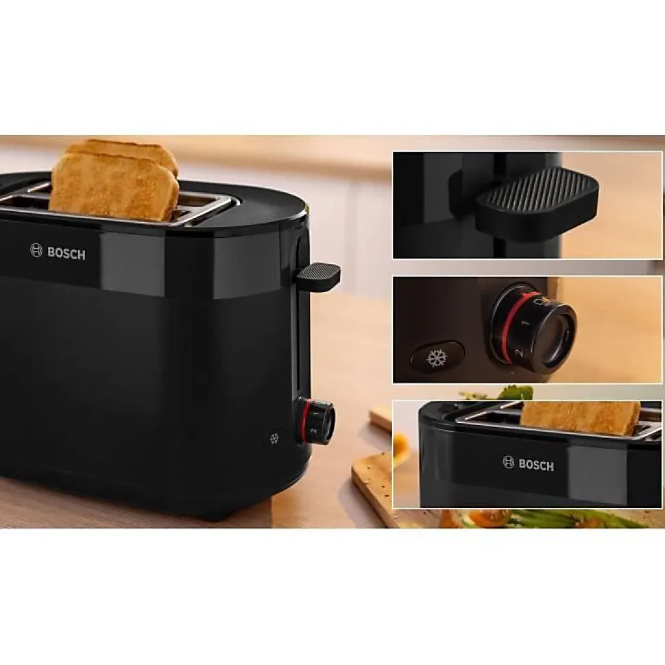 Toaster - BOSCH - TAT2M123 MyMoment - Noir - 2 tranches - centrage automatique du pain - fonctions décongélation et réchauffage