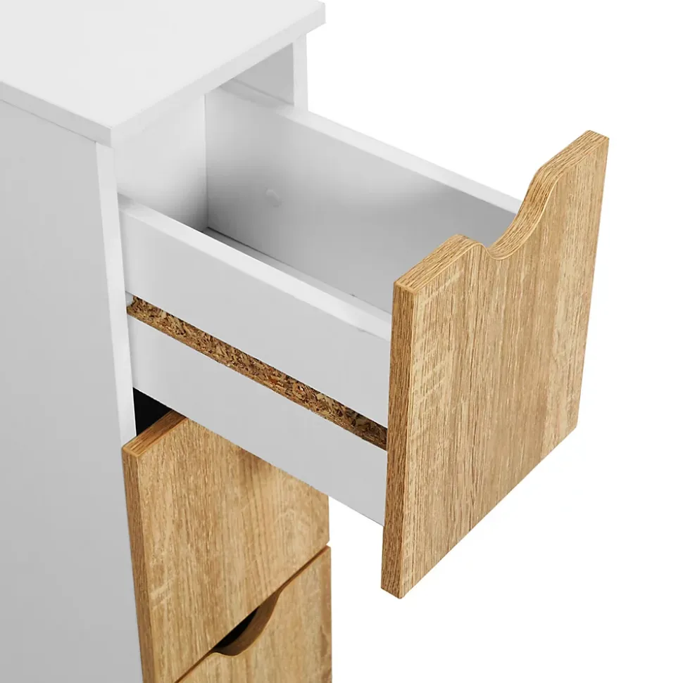 Tour de rangement 4 tiroirs WILO sur roulettes colonne gain de place blanc et façon hêtre