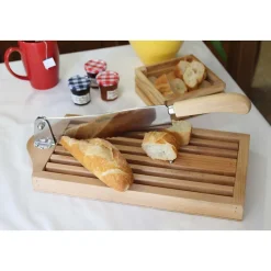 Trancheuse à pain avec ramasse miettes en hêtre huilé