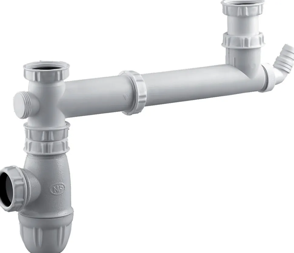 Tubulure pour évier 2 cuves entraxe 160 à 360mm avec prise MAL et siphon - VALENTIN - 00 778100 001 00