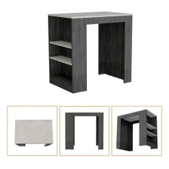 TUHOME Îlot de Cuisine Harlan, Surface à Hauteur de Comptoir avec 3 Étagères Latérales, Chêne Fumé / Marbre Ibiza