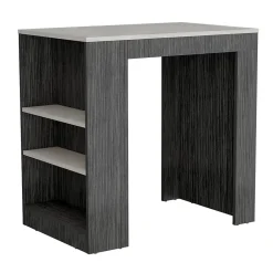 TUHOME Îlot de Cuisine Harlan, Surface à Hauteur de Comptoir avec 3 Étagères Latérales, Chêne Fumé / Marbre Ibiza