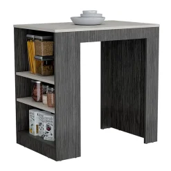 TUHOME Îlot de Cuisine Harlan, Surface à Hauteur de Comptoir avec 3 Étagères Latérales, Chêne Fumé / Marbre Ibiza