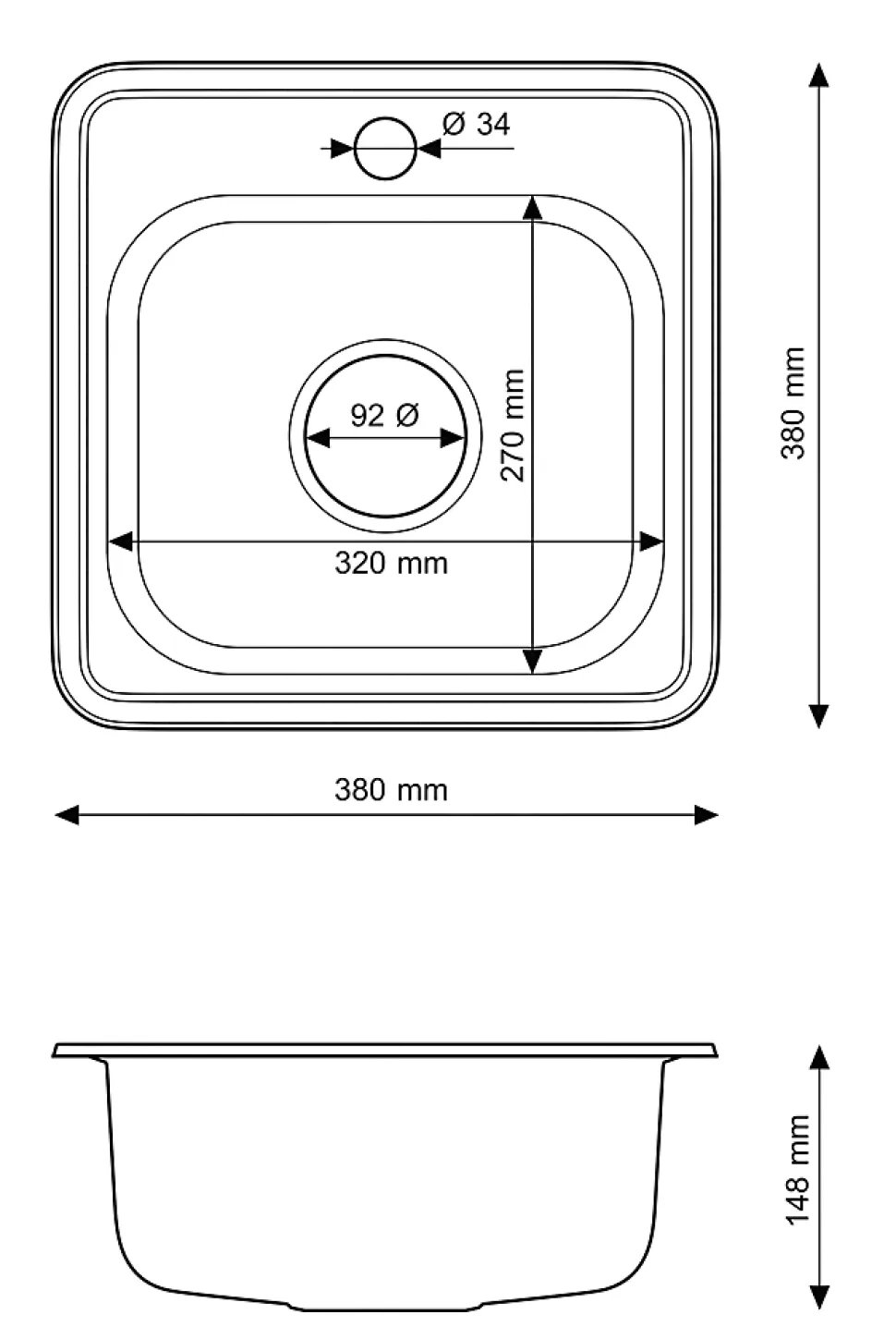 Turi38 Évier en Acier Inoxydable Granitan - Ensemble 1 Bac