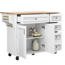 URBAN MEUBLE Desserte de cuisine mobile blanche plateau pliant extensible