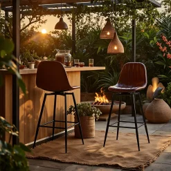 URBAN MEUBLE Lot de 2 tabourets de bar pivotants en PU marron capitonnée style vintage 67Hcm