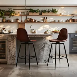 URBAN MEUBLE Lot de 2 tabourets de bar pivotants en PU marron capitonnée style vintage 67Hcm