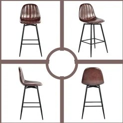 URBAN MEUBLE Lot de 2 tabourets de bar pivotants en PU marron capitonnée style vintage 67Hcm