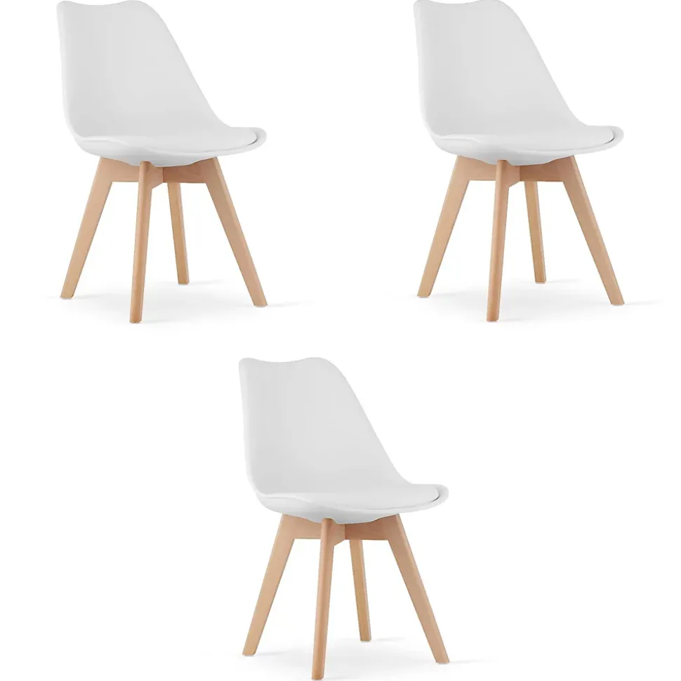 Valora RIKX Chaises blanches avec coussin et pieds en bois x3