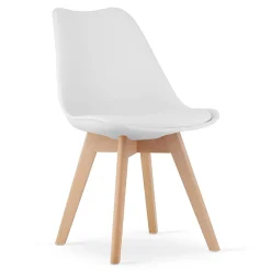 Valora RIKX Chaises blanches avec coussin et pieds en bois x3