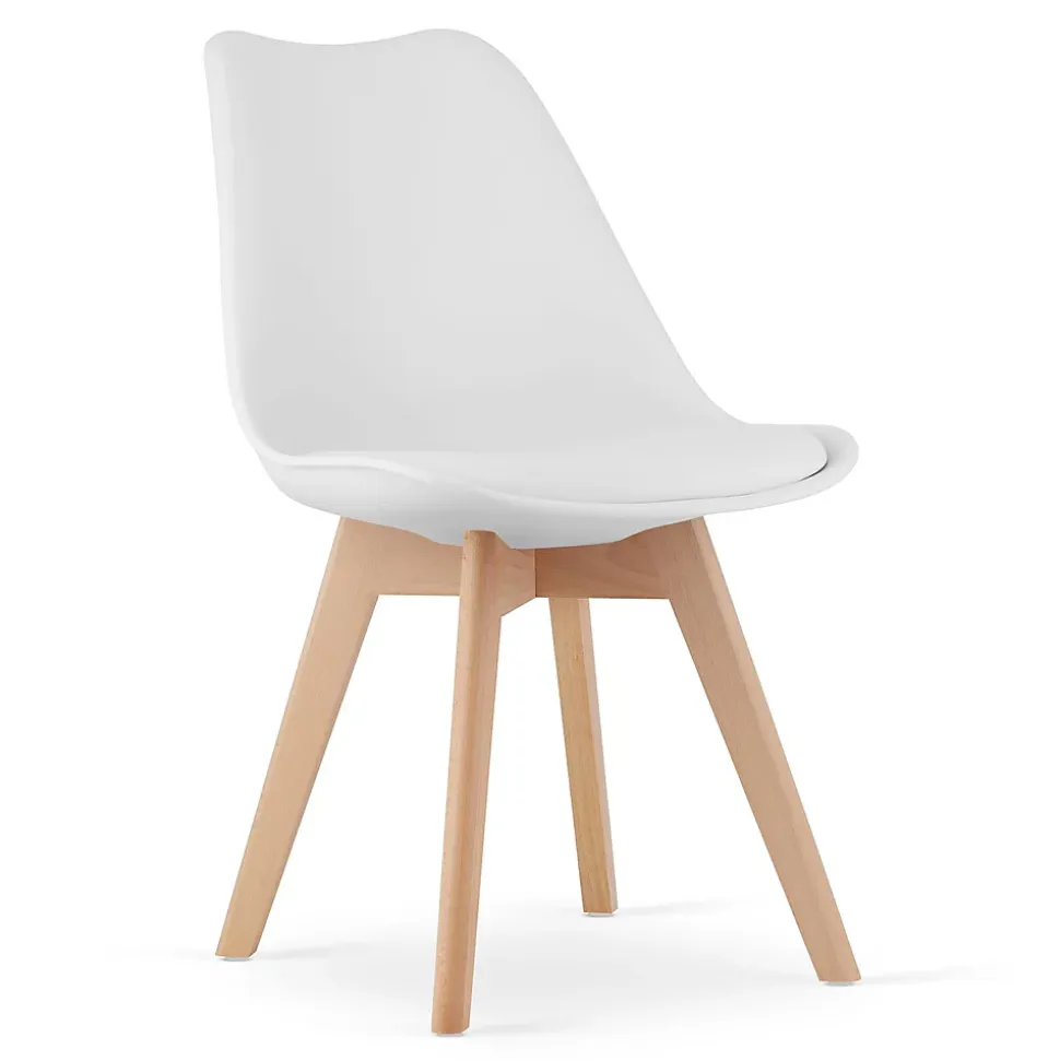 Valora RIKX Chaises blanches avec coussin et pieds en bois x3