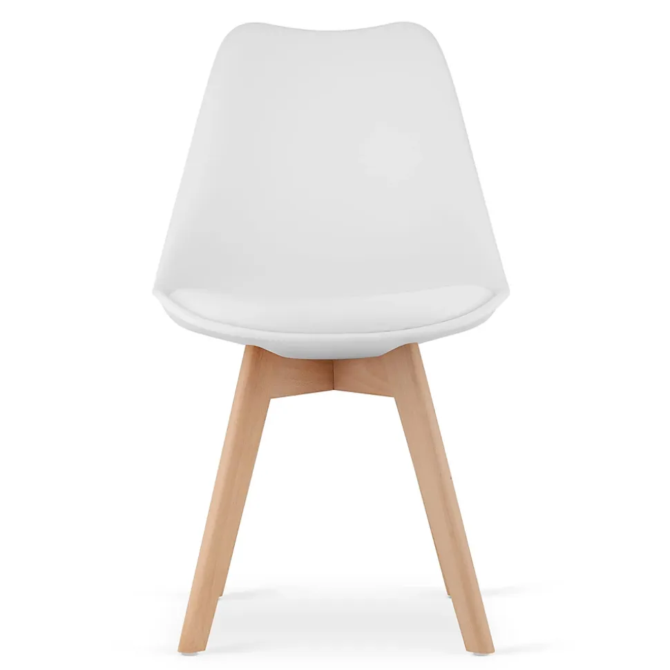 Valora RIKX Chaises blanches avec coussin et pieds en bois x3