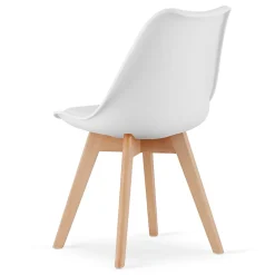 Valora RIKX Chaises blanches avec coussin et pieds en bois x3