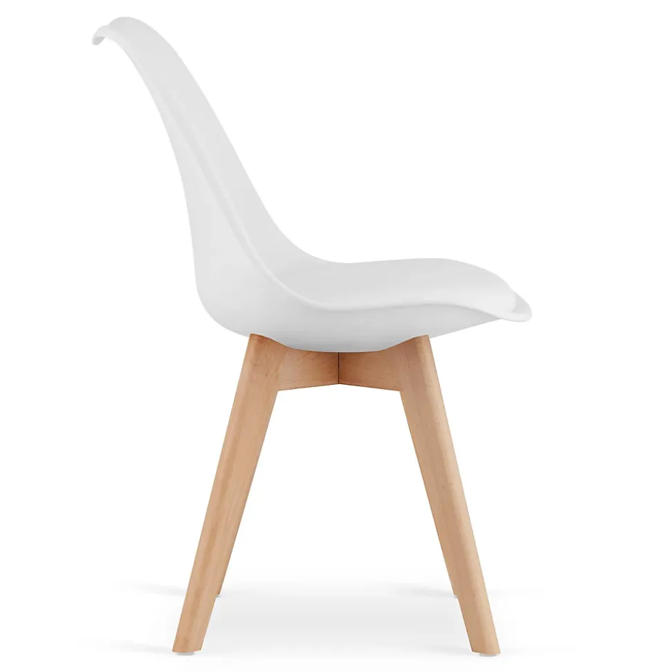 Valora RIKX Chaises blanches avec coussin et pieds en bois x3