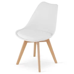 Valora RIKX Chaises blanches avec coussin et pieds en bois x3