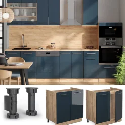 Vicco Armoire de cuisine Bleu foncé brillant 80cm sans PT