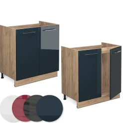 Vicco Armoire de cuisine Bleu foncé brillant 80cm sans PT