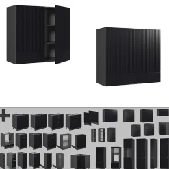 Vicco Armoire en verre Noir rayé 80cm