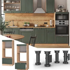 Vicco Armoire micro-ondes Vert Or Campagne 60cm ouvert