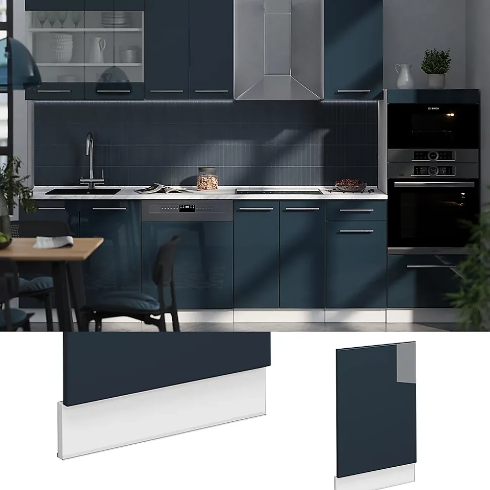 Vicco Armoires de cuisine Bleu foncé brillant 45cm , PT Chêne