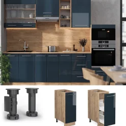 Vicco Armoires de cuisine Bleu foncé brillant 30cm sans PT