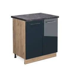 Vicco armoires de cuisine Bleu foncé brillant 80cm , PT Anthracite