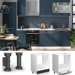 Vicco Armoires de cuisine Bleu foncé brillant 60cm , PT Marbre