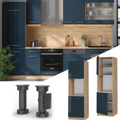 Vicco Armoires de cuisine Bleu foncé brillant 60cm ouvert