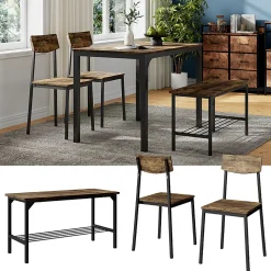 Vicco Banc et chaise noir/chêne rustique 85x46cm 3 pièces