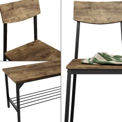 Vicco Banc et chaise noir/chêne rustique 85x46cm 3 pièces