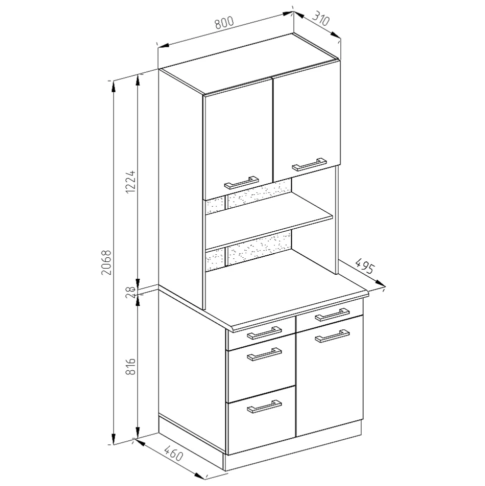 Vicco Bloc cuisine Blanc Haute brillance 80cm , PT Marbre