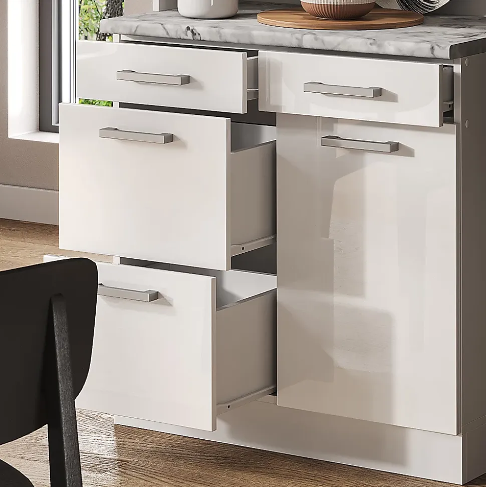 Vicco Bloc cuisine Blanc Haute brillance 80cm , PT Marbre