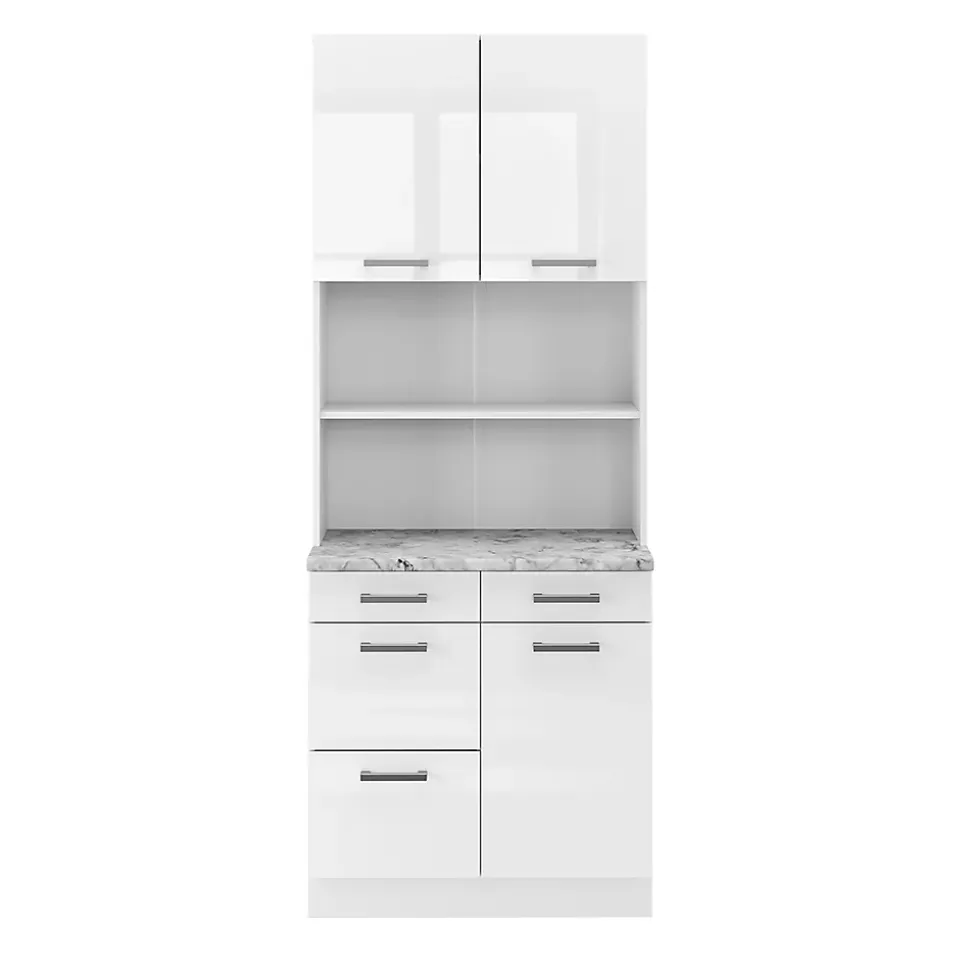 Vicco Bloc cuisine Blanc Haute brillance 80cm , PT Marbre