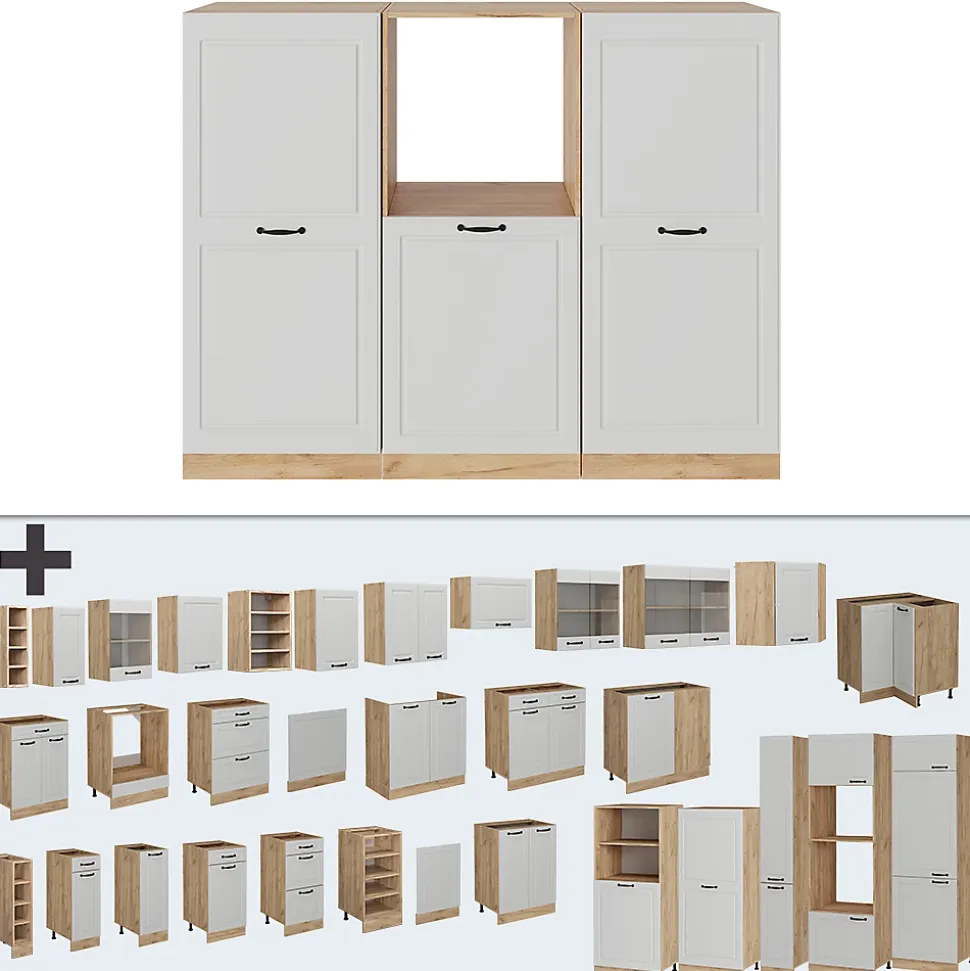 Vicco Bloc cuisine Blanc campagnard/Chêne doré 180cm sans PT