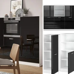 Vicco Bloc de cuisine Noir brillant/Blanc 180cm sans PT