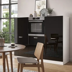 Vicco Bloc de cuisine Noir brillant/Blanc 180cm sans PT