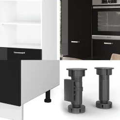 Vicco Bloc de cuisine Noir brillant/Blanc 180cm sans PT